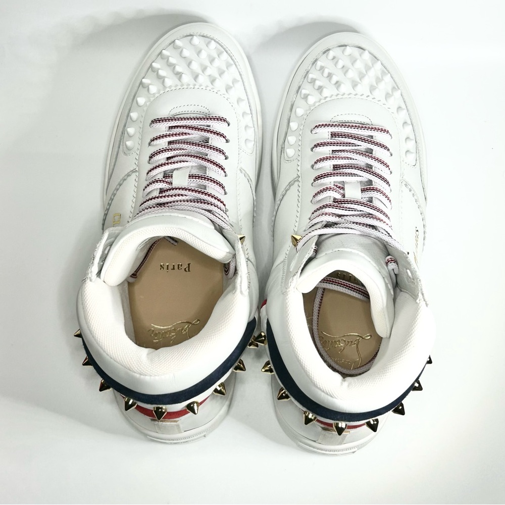 New Christian Louboutin Top Rui Spikes Leather Sneakers Mens Size 42EU/9US - Picture 3 of 7
